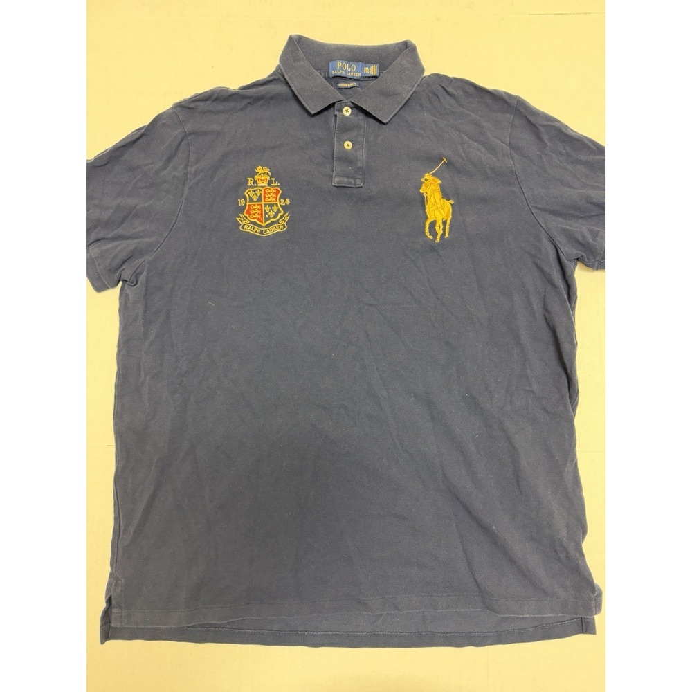 Polo ralph lauren custom fit blue ss polo, chest embroidered design, men's xxl